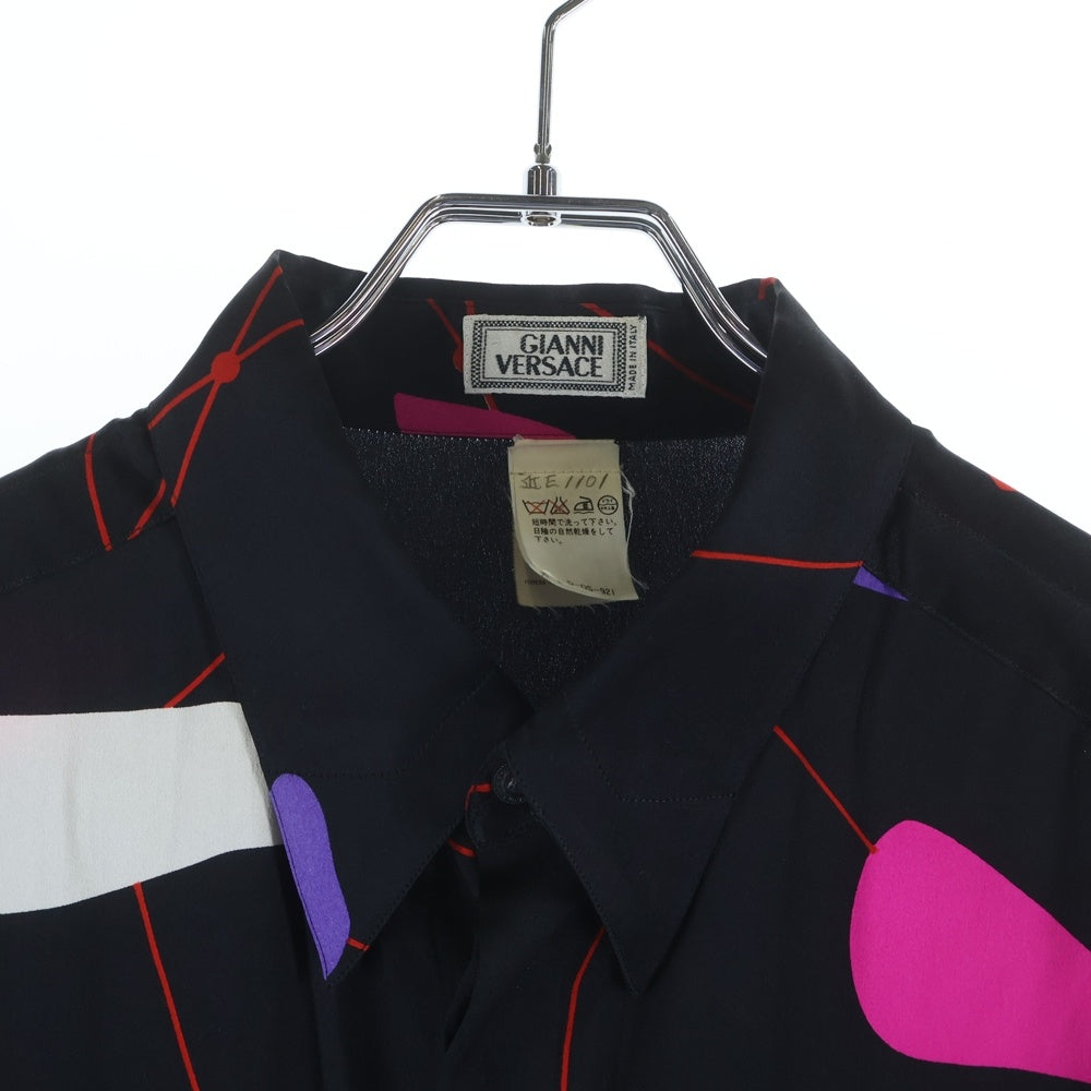GIANNI VERSACE(ジャンニ ヴェルサーチ) グラフィック 総柄 シルク 長袖シャツ ブラック
