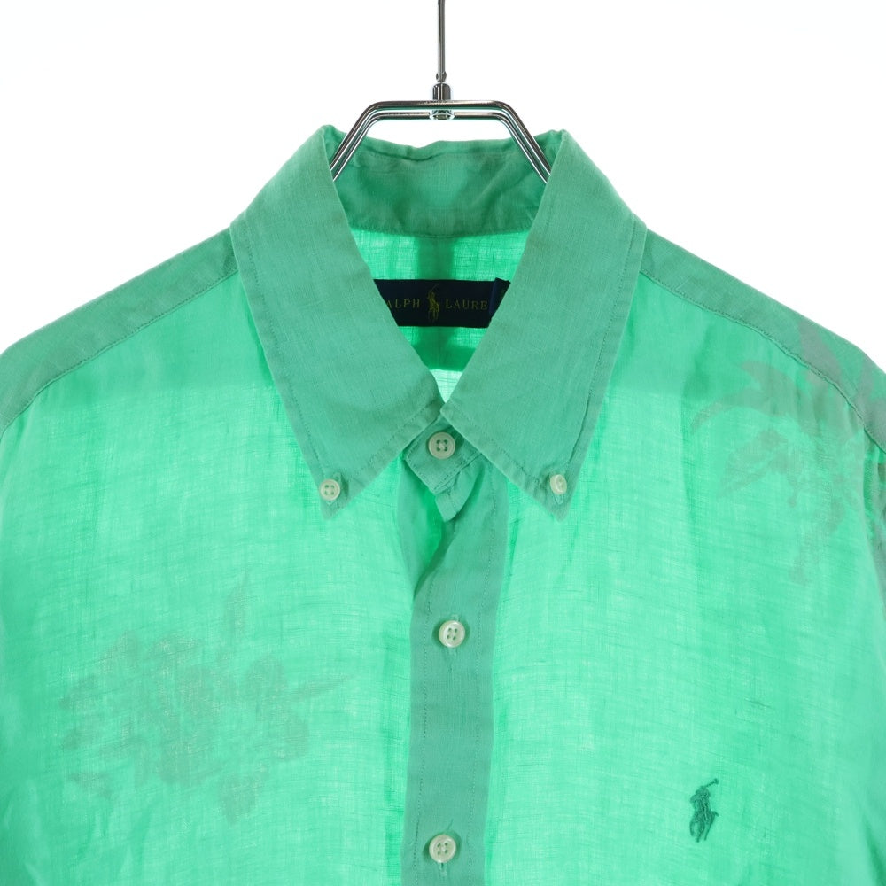 RALPH LAUREN(ラルフローレン) Classic Fit Palm Print Linen B.D. Shirts クラシックフィット パームツリー リネン ボタンダウン 長袖シャツ グリーン
