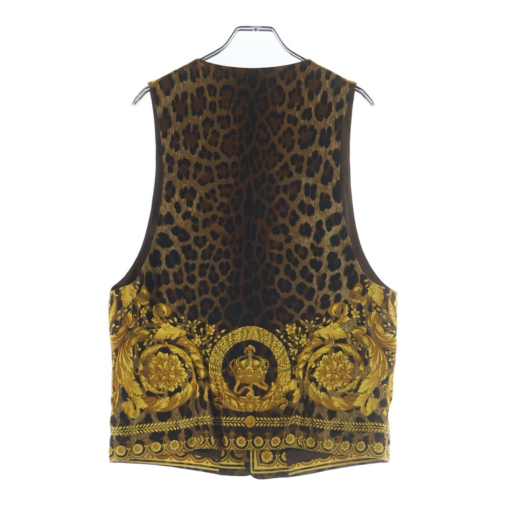 GIANNI VERSACE(ジャンニ ヴェルサーチ) バロック柄 レオパード 総柄 ウール ベスト ブラウン/ゴールド