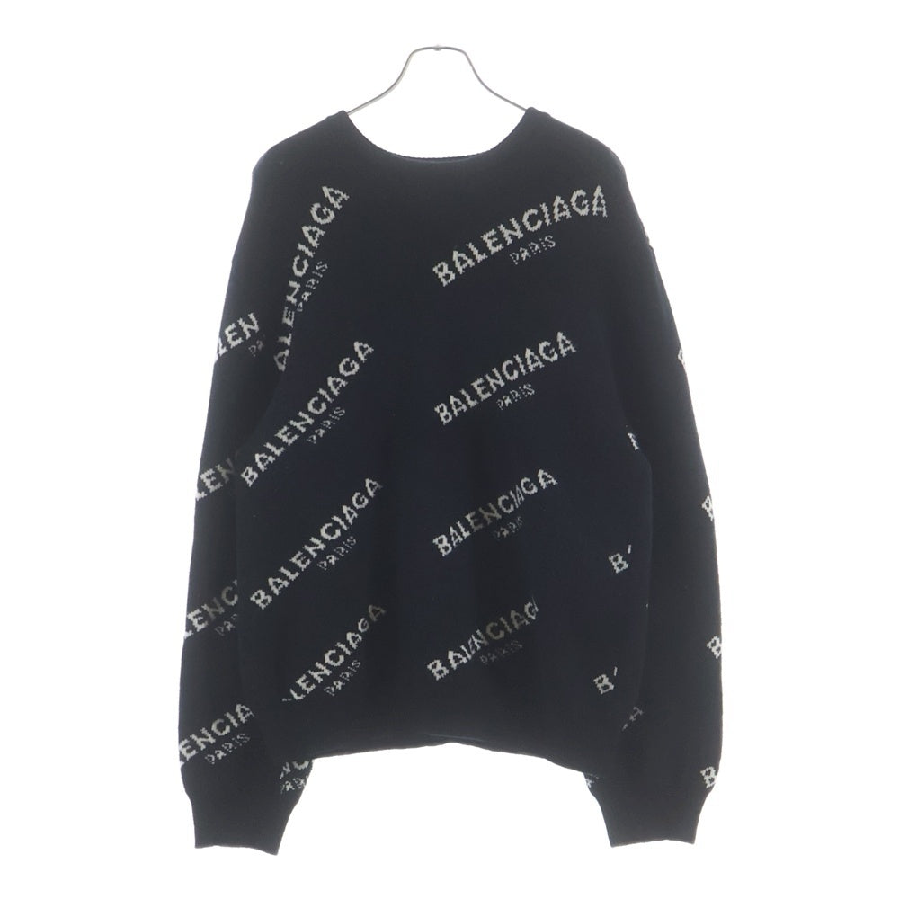 BALENCIAGA(バレンシアガ) 17AW オールオーバーロゴジャガード クルーネック ニットセーター ブラック 486964