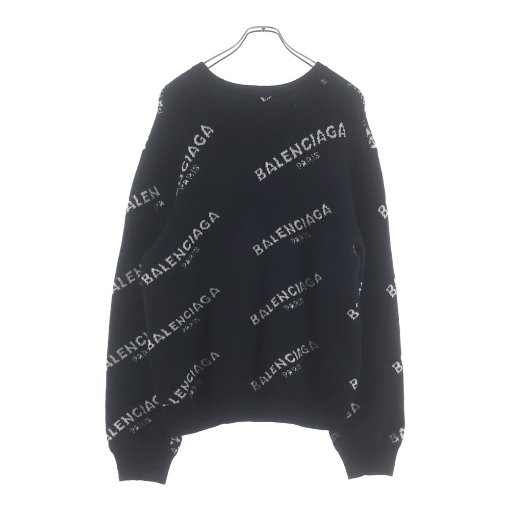 BALENCIAGA(バレンシアガ) 17AW オールオーバーロゴジャガード クルーネック ニットセーター ブラック 486964