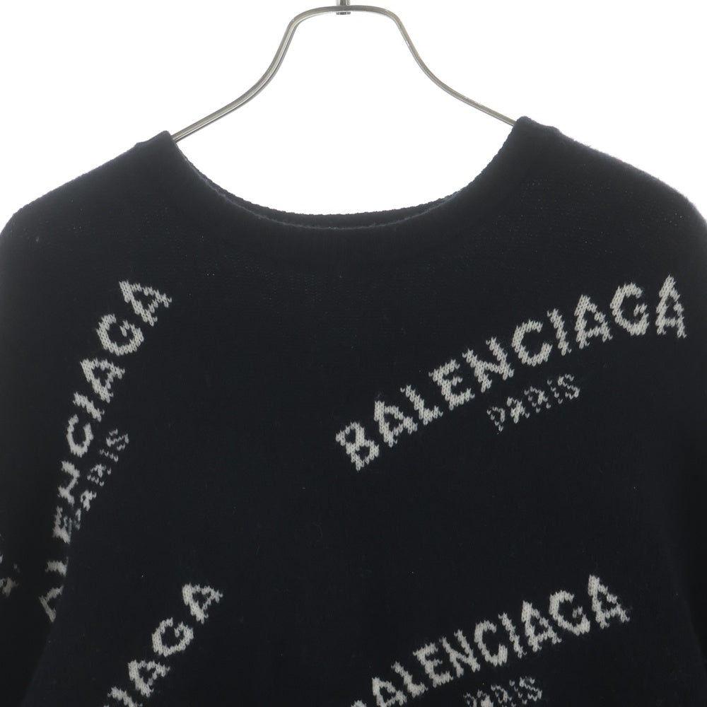 BALENCIAGA(バレンシアガ) 17AW オールオーバーロゴジャガード クルーネック ニットセーター ブラック 486964