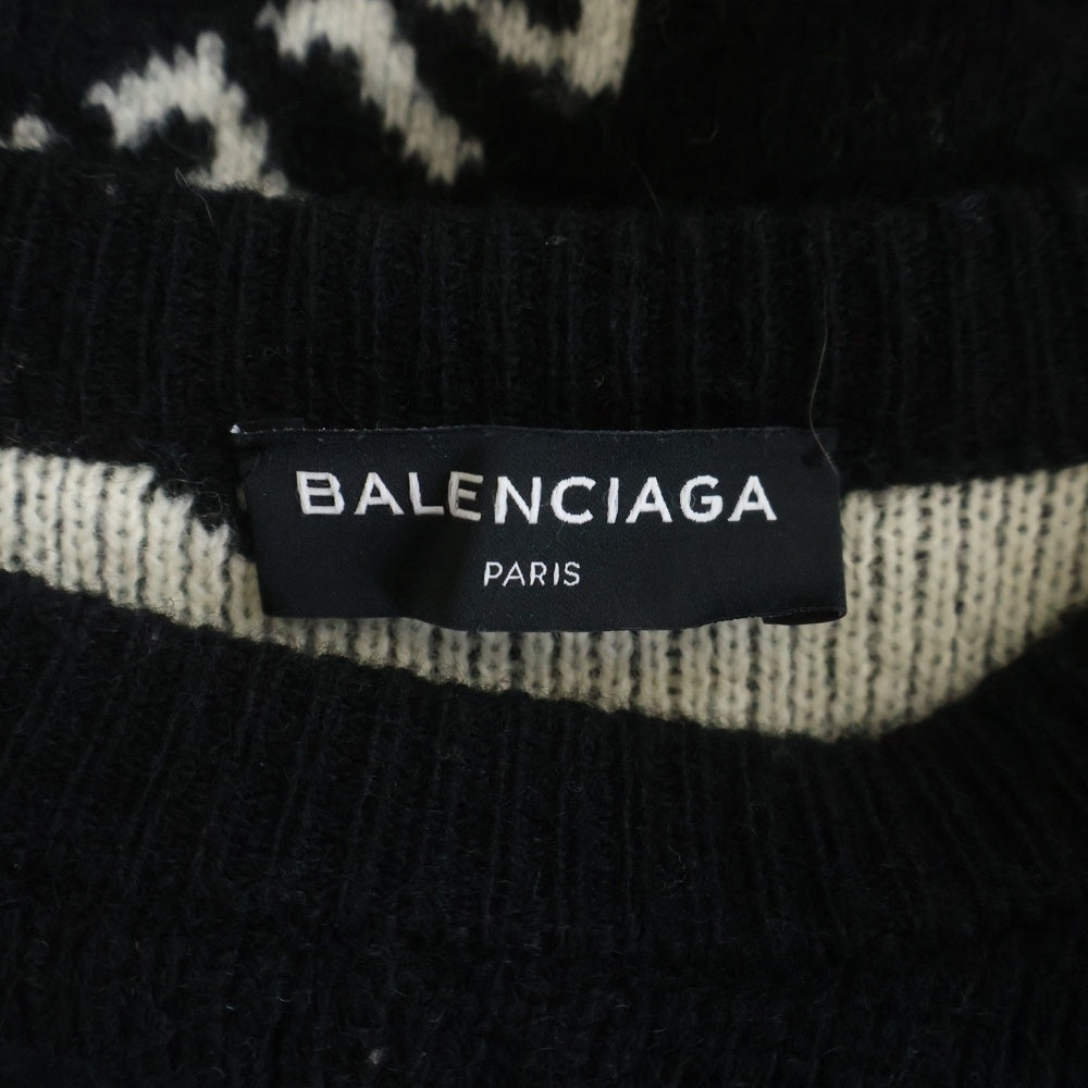 BALENCIAGA(バレンシアガ) 17AW オールオーバーロゴジャガード クルーネック ニットセーター ブラック 486964