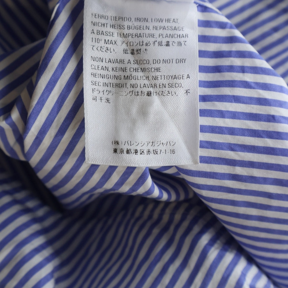 BALENCIAGA(バレンシアガ) 19SS バックロゴプリント ボウタイ ストライプ コットン 長袖シャツ ホワイト/ブルー 520497 レディース