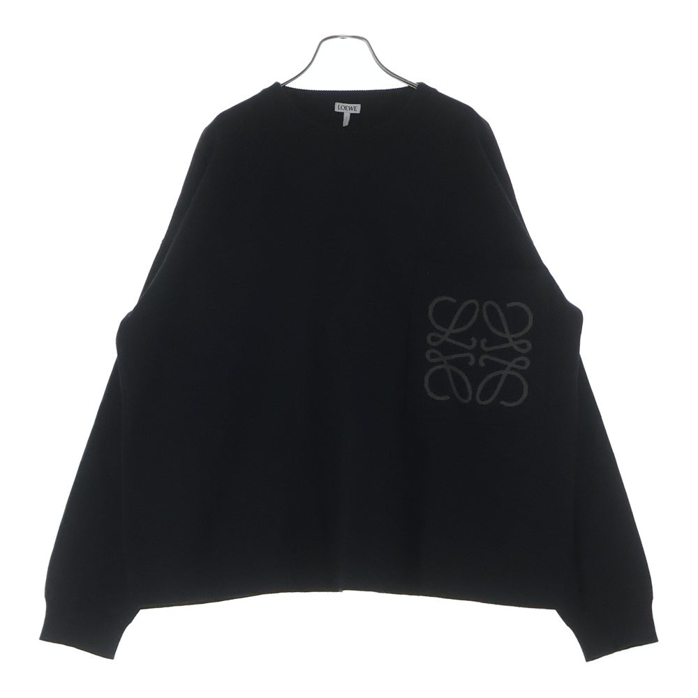 LOEWE(ロエベ) 24AW ANAGRAM POCKET SWEATER アナグラムロゴ クルーネック コットン ニット セーター ブラック H526Y14KDK