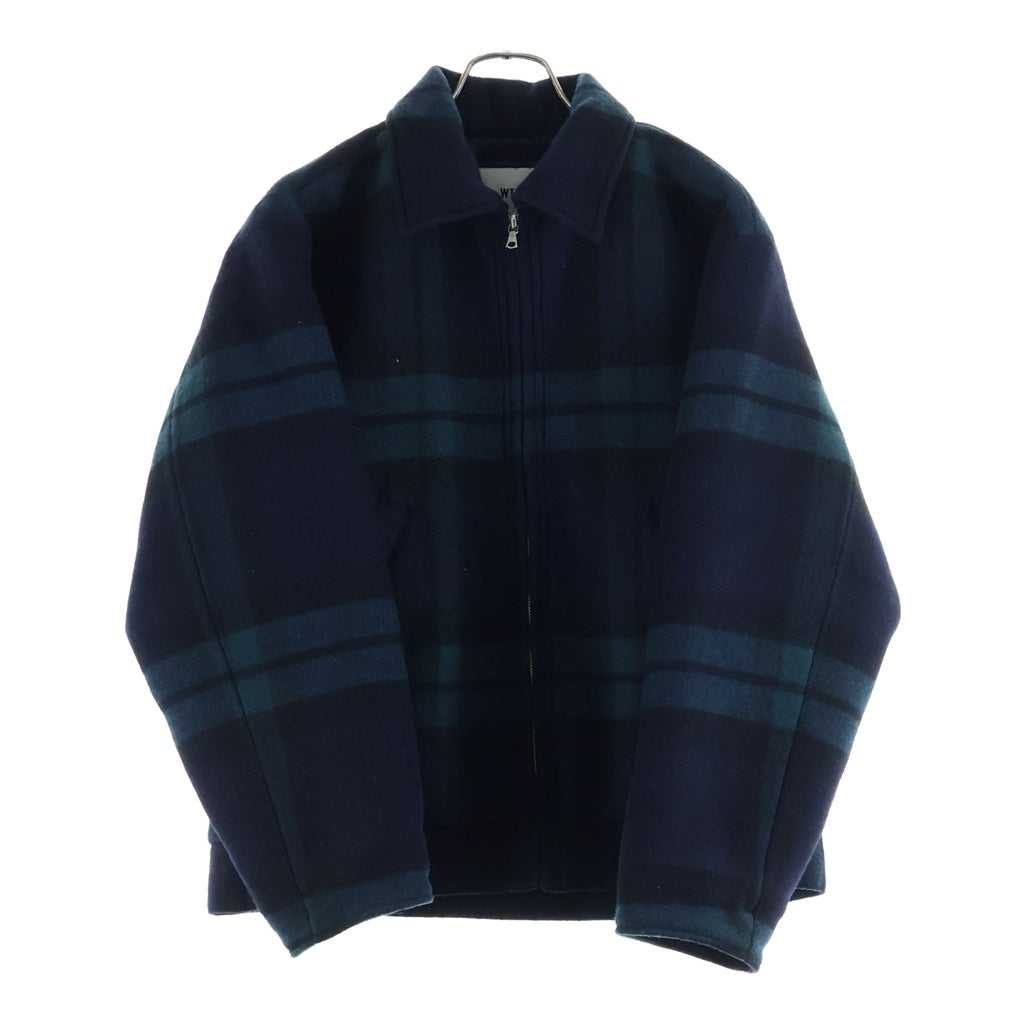 WTAPS(ダブルタップス) 25AW WRECKER JACKET WOPL MELTON TEXTILE 252TQDT-JKM03 チェック柄 ウール ジップアップジャケット ブルゾン ネイビー