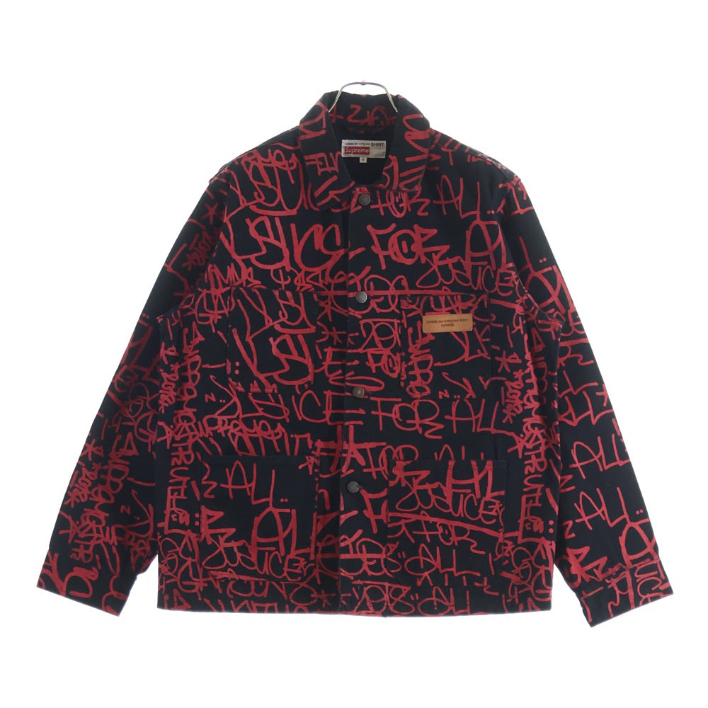 SUPREME(シュプリーム) 18AW ×COMME des GARCONS SHIRT Painted Canvas Chore Coat コムデギャルソンシャツ ペインテッド チョア コート デニムジャケット ブラック/レッド