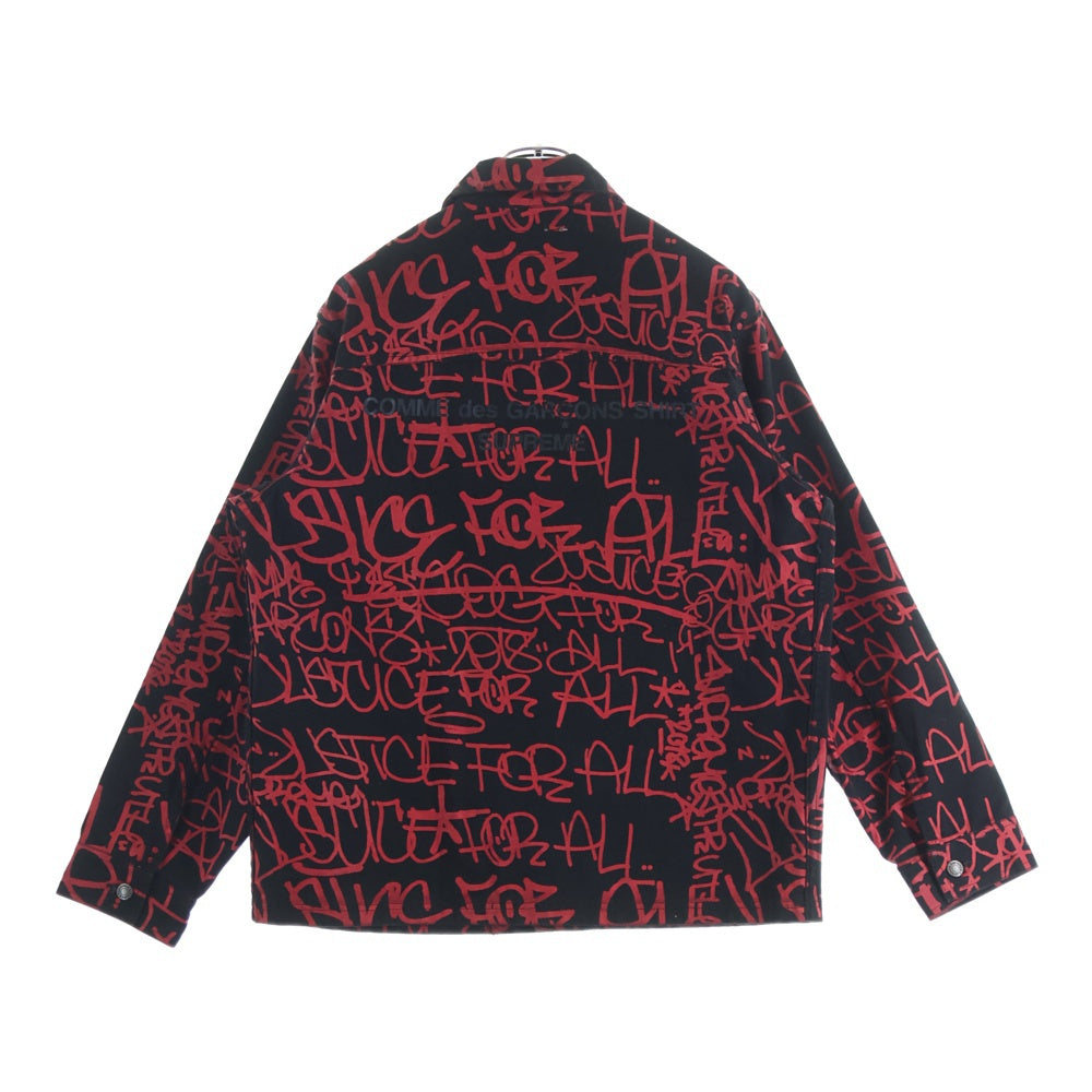 SUPREME(シュプリーム) 18AW ×COMME des GARCONS SHIRT Painted Canvas Chore Coat コムデギャルソンシャツ ペインテッド チョア コート デニムジャケット ブラック/レッド