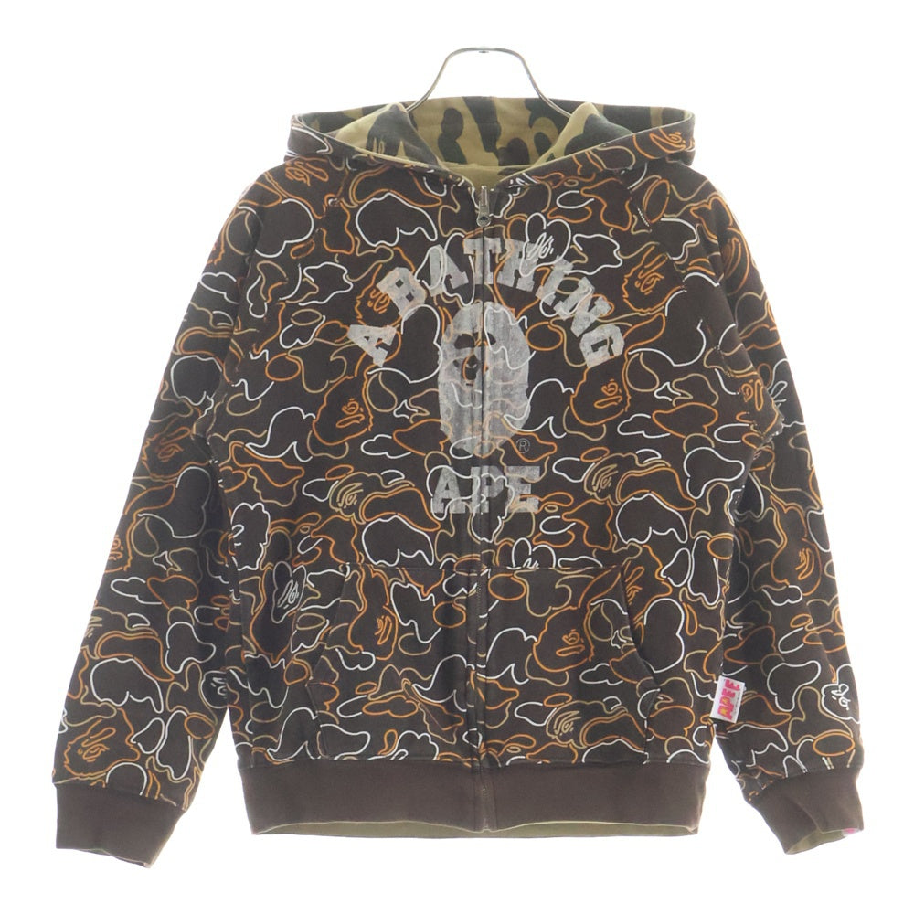 A BATHING APE(アベイシングエイプ) ネオンカモ リバーシブルスウェットパーカー ブラウン レディース