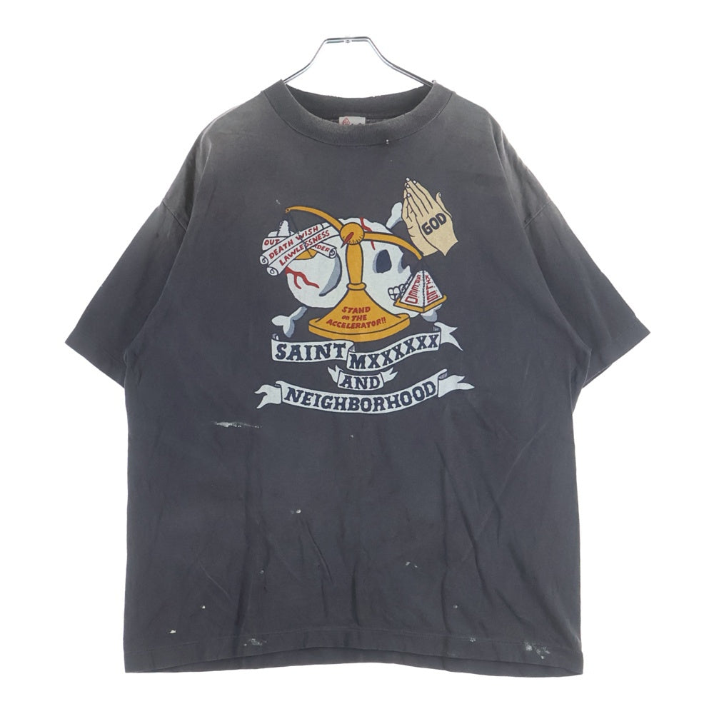 SAINT MICHAEL(セントマイケル) 25SS ×NEIGHBORHOOD STHD. SS TEE PRAY ネイバーフッド ヴィンテージ加工 半袖Tシャツ チャコールグレー SM-HR8-0000-C68