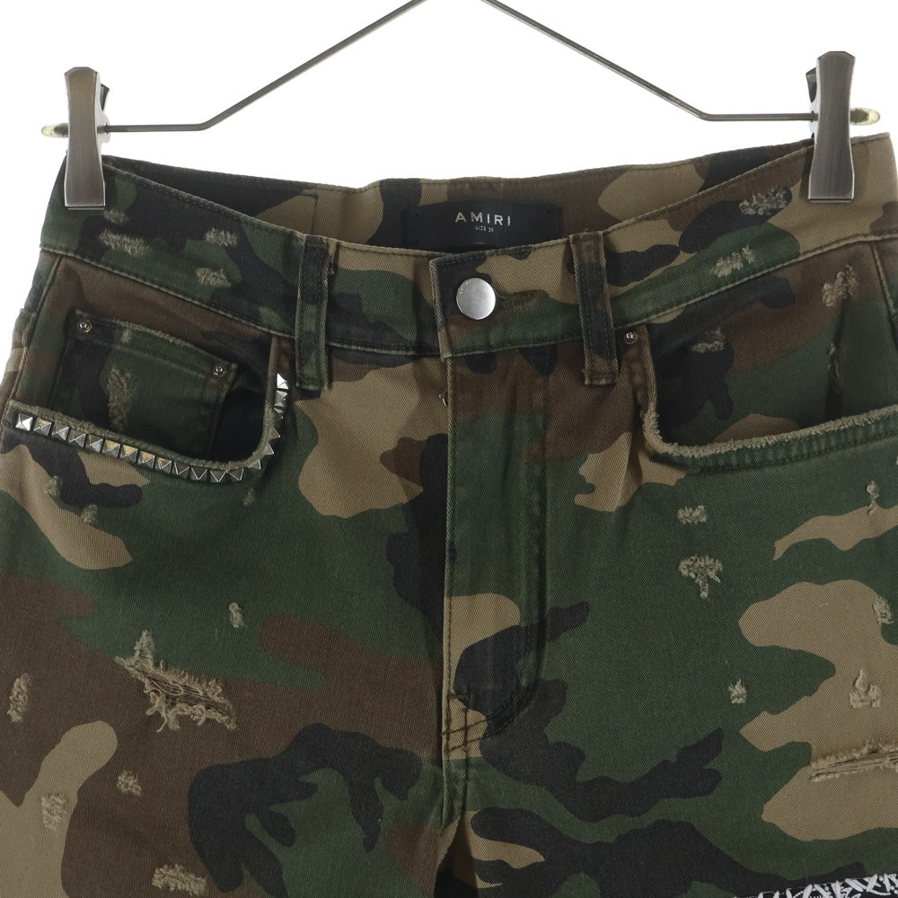 AMIRI(アミリ) カモフラ ダメージ加工 マルチパッチ ロックスタッズ スキニーパンツ カーキ
