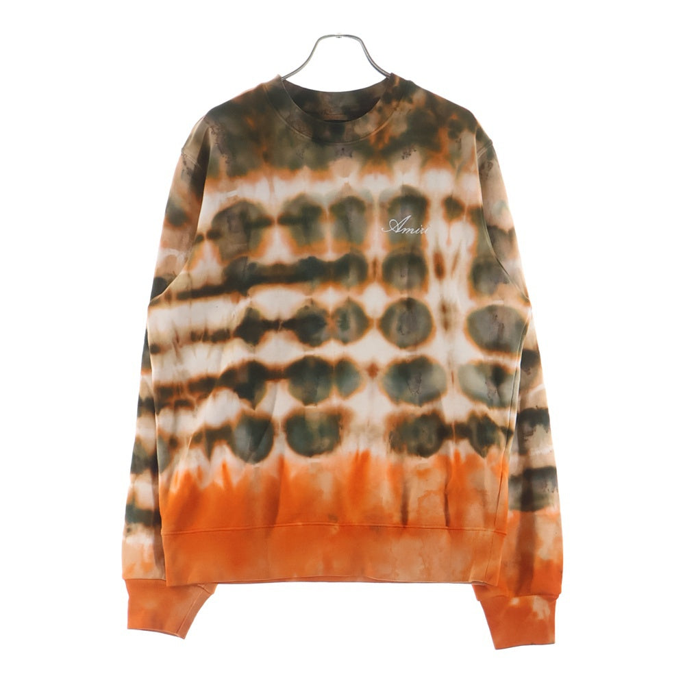 AMIRI(アミリ) Rainbow Tie Dye Crewneck Sweatshirt タイダイ ロゴ刺繍 クルーネック スウェット トレーナー オレンジ/ホワイト