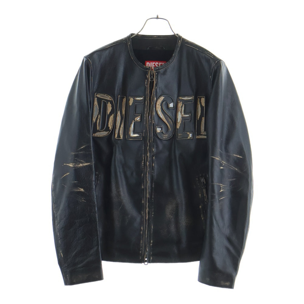 DIESEL(ディーゼル) 23AW L-MET フロントロゴ ダメージ加工 レザー シングルライダースジャケット ブラック/ブラウン A11700