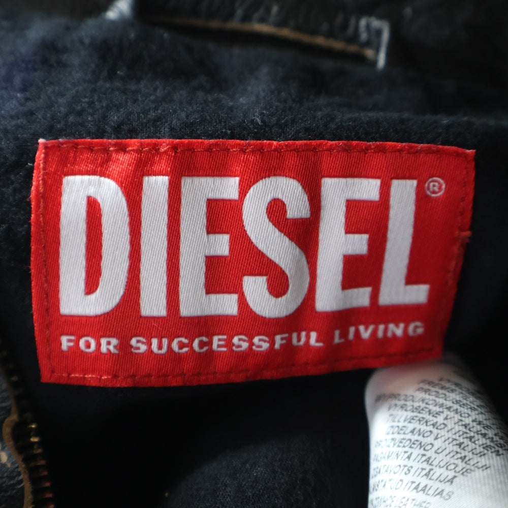 DIESEL(ディーゼル) 23AW L-MET フロントロゴ ダメージ加工 レザー シングルライダースジャケット ブラック/ブラウン A11700