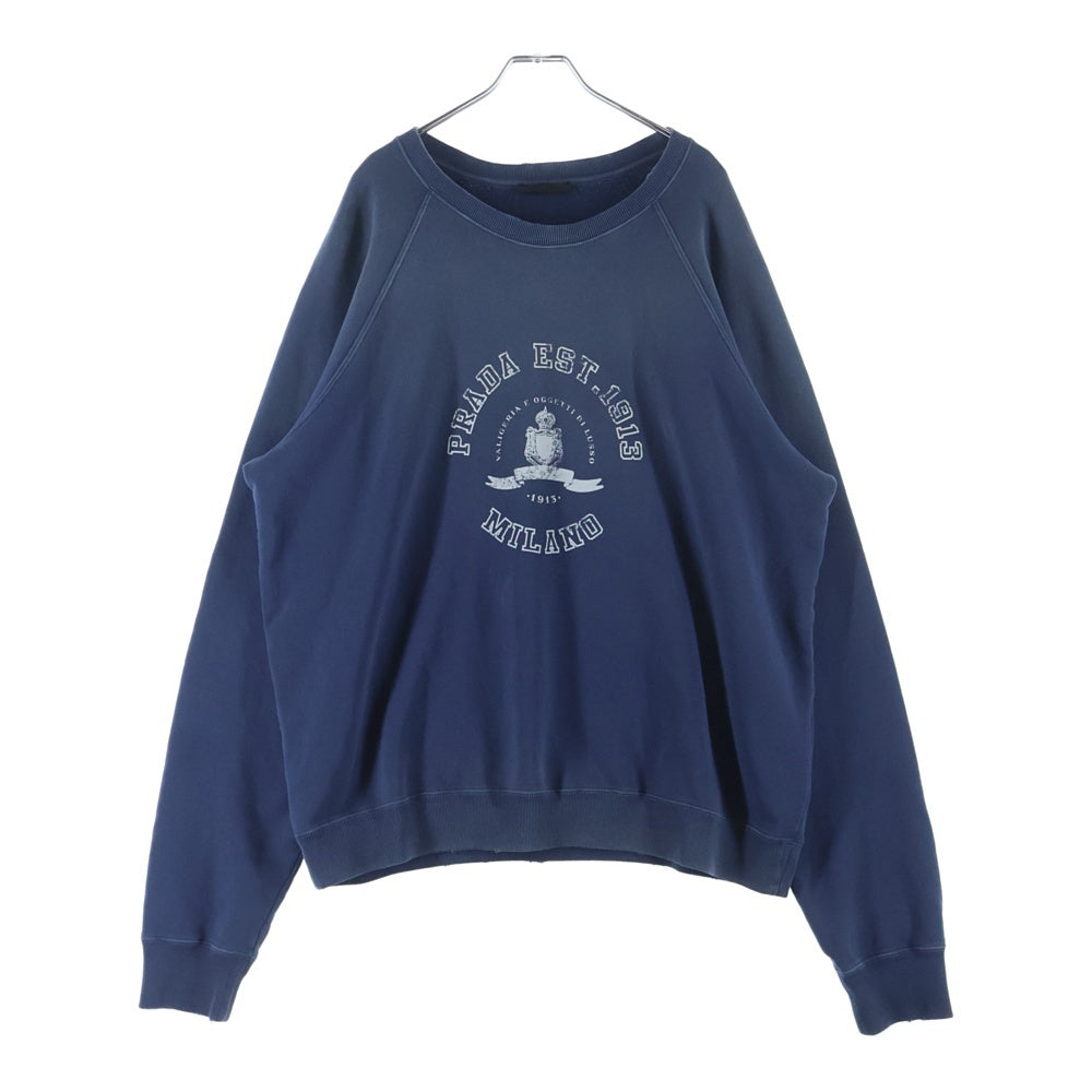 PRADA(プラダ) カレッジロゴプリント クルーネック スウェット トレーナー ブルー UJL19C