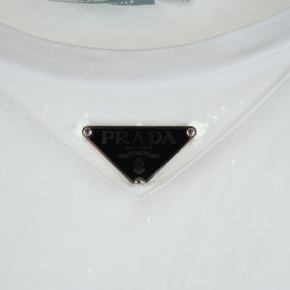 PRADA(プラダ) 23SS ラウンドネック トライアングルロゴプレート 半袖Tシャツ カットソー ホワイト UJN861