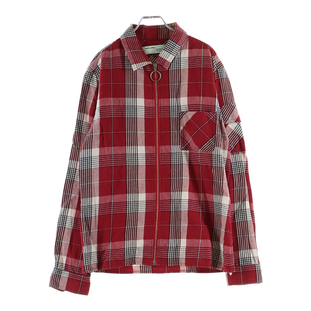 OFF-WHITE(オフホワイト) 19SS Diag Zip Check Shirt バックプリント チェック ジップアップ 長袖シャツ レッド OMGA077S19D21017