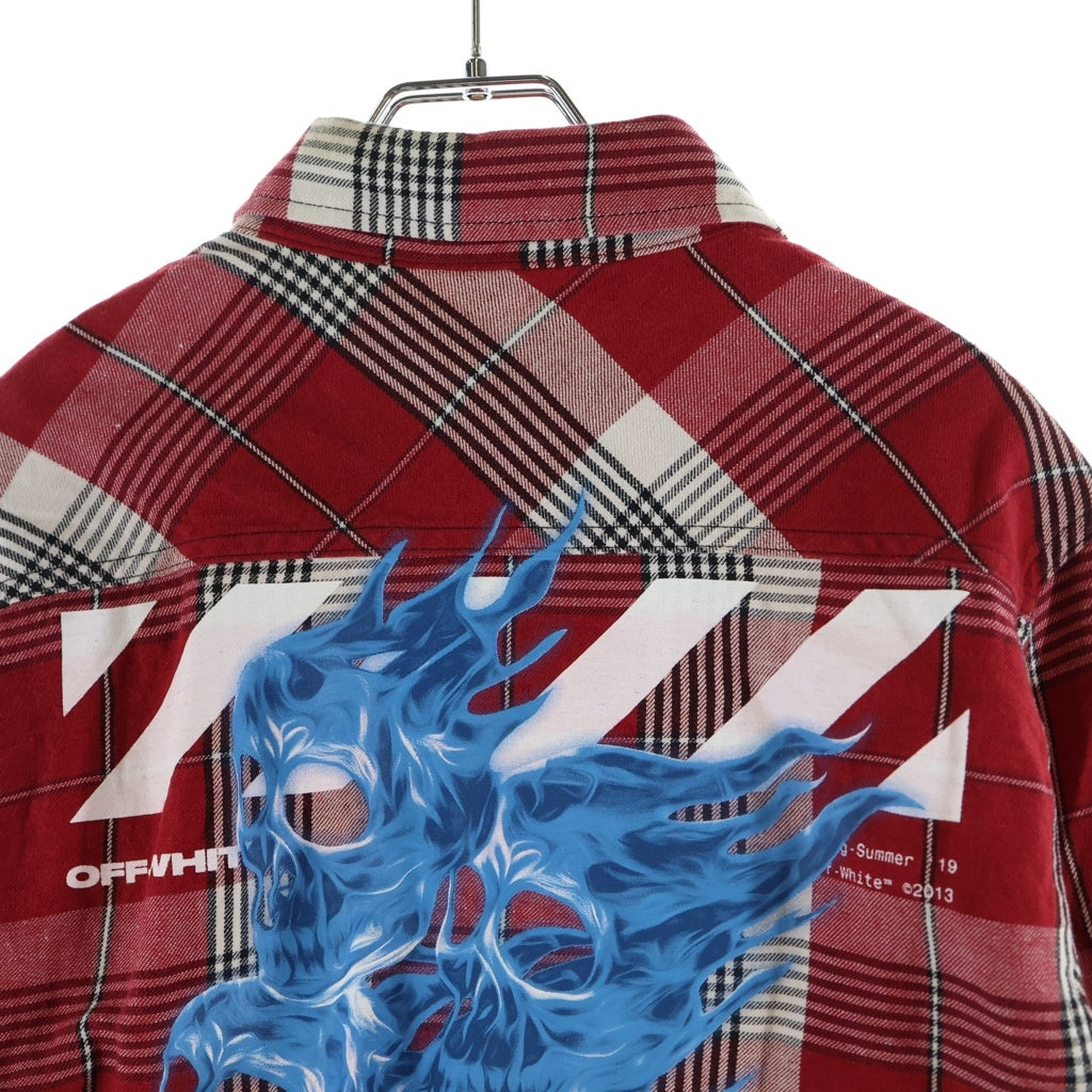 OFF-WHITE(オフホワイト) 19SS Diag Zip Check Shirt バックプリント チェック ジップアップ 長袖シャツ レッド OMGA077S19D21017