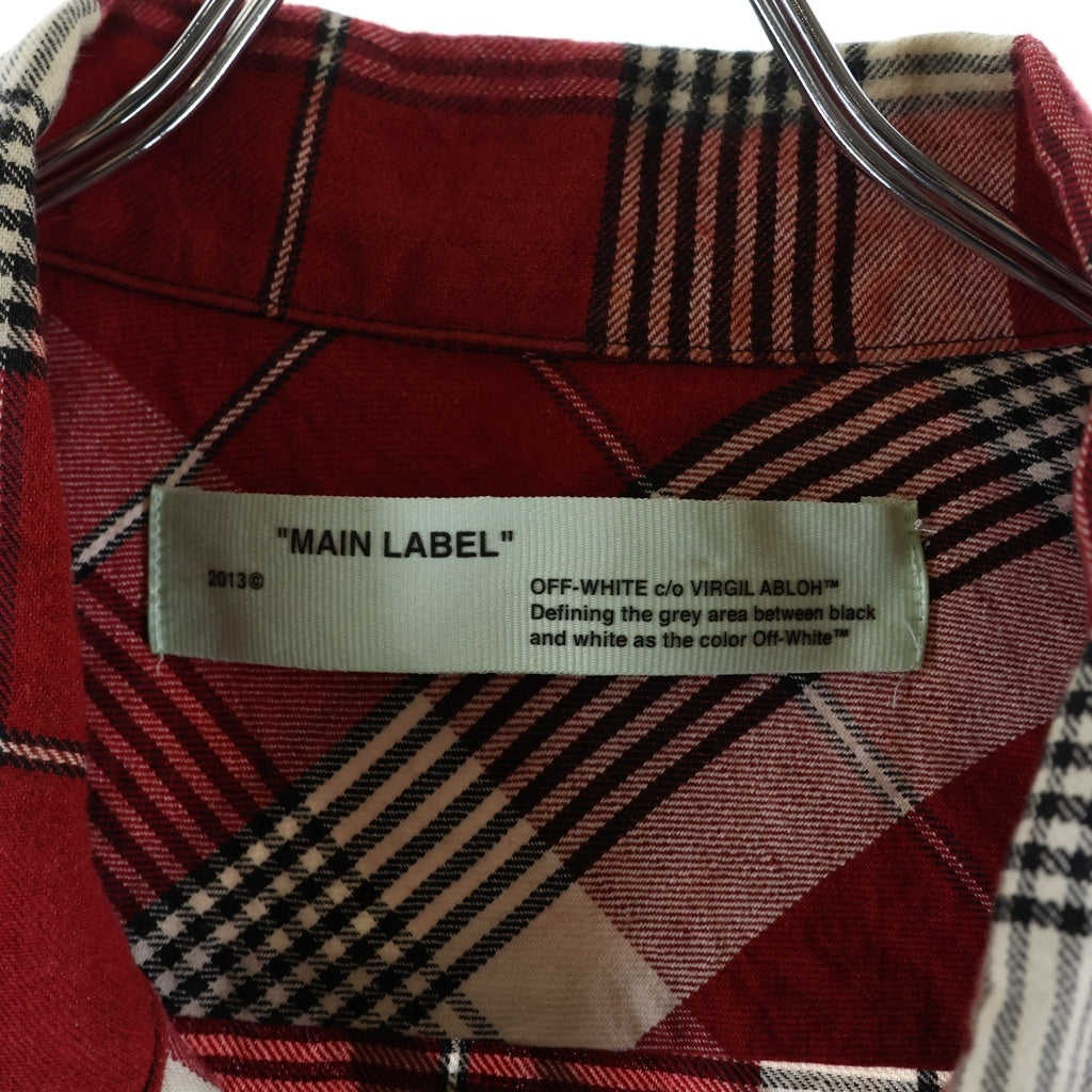 OFF-WHITE(オフホワイト) 19SS Diag Zip Check Shirt バックプリント チェック ジップアップ 長袖シャツ レッド OMGA077S19D21017