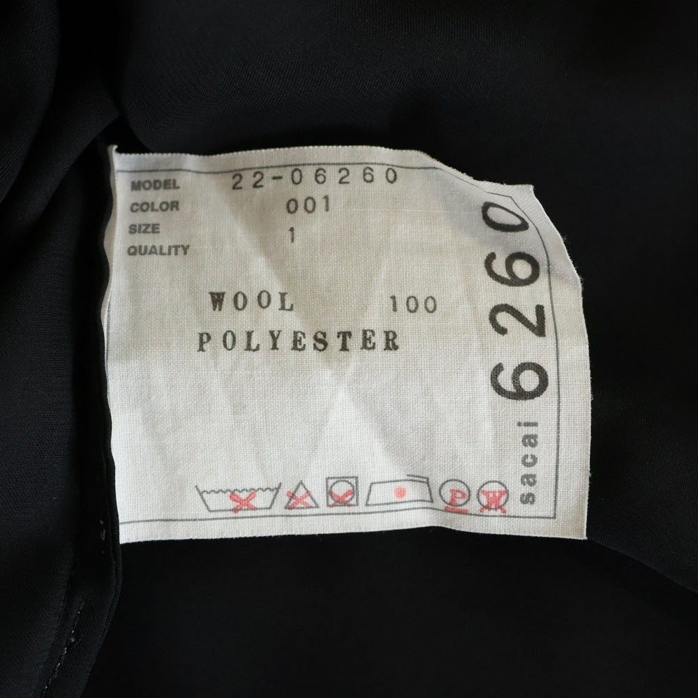 Sacai(サカイ) 22AW Wool MELTON Sheath Dress ウール メルトン シース ドレス ワンピース ブラック レディース 22-06260