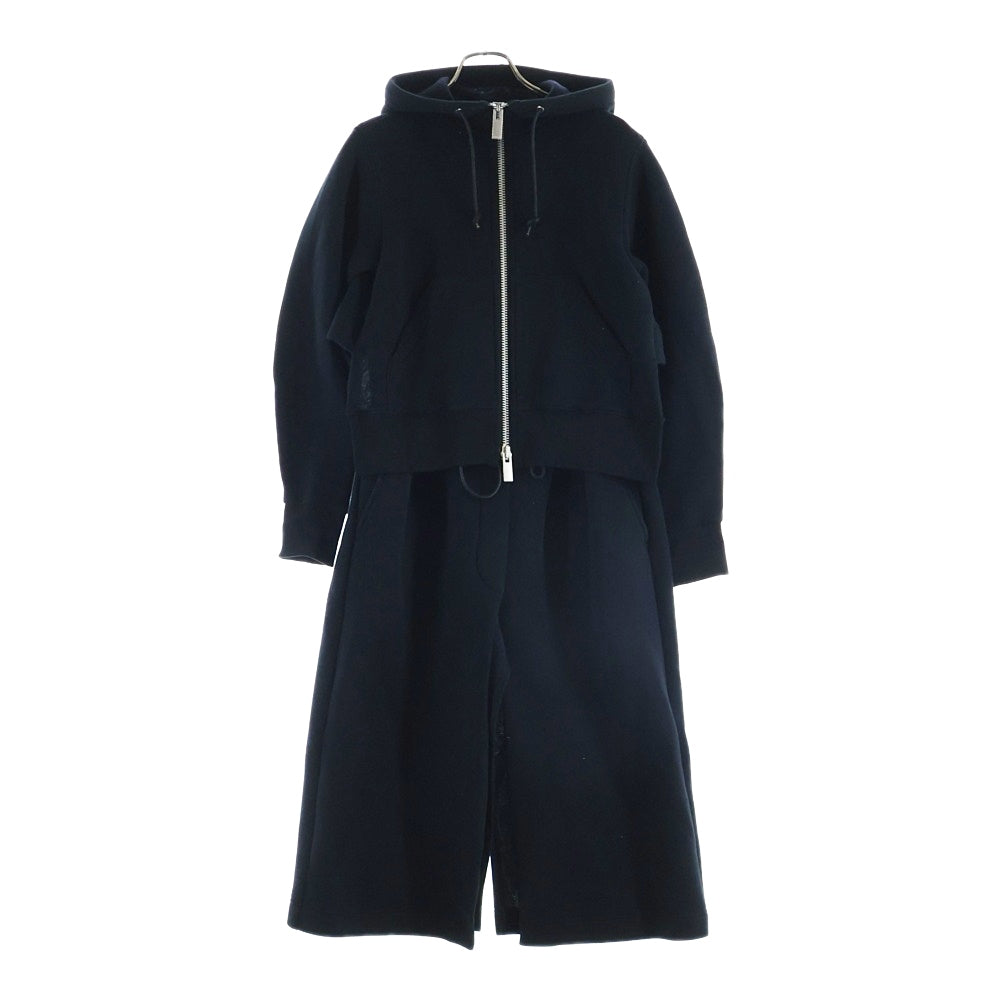 Sacai(サカイ) 20AW コットン ナイロン ジップアップフーディー ドッキング ワンピース レディース ブラック 20-05361