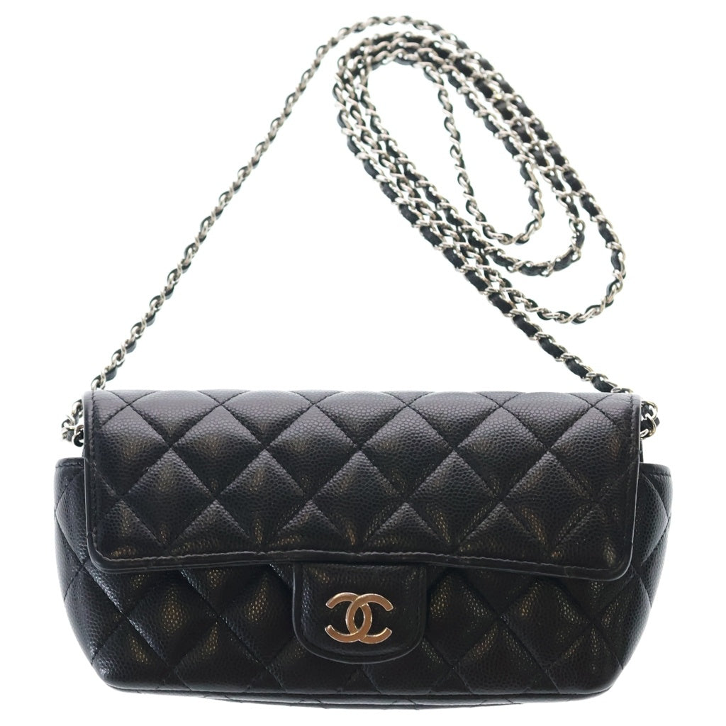 CHANEL(シャネル) キャビアスキン マトラッセ レザー チェーンショルダー アイウェアケース ブラック AP2044 31番台 レディース