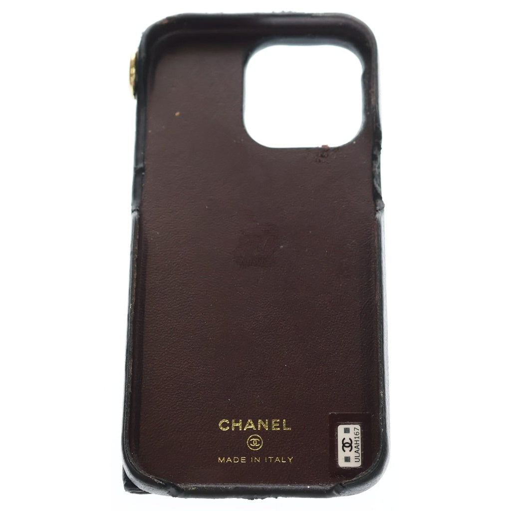 CHANEL(シャネル) キャビアスキン マトラッセ レザー iPhone14 アイフォン ケース ブラック ランダムシリアル