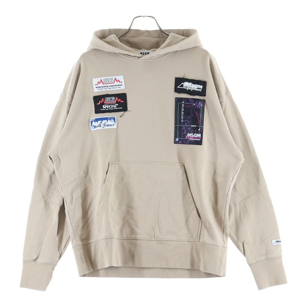 MSGM(エムエスジーエム) ロゴパッチワーク スウェット プルオーバーパーカー ブラウン 3140MM92