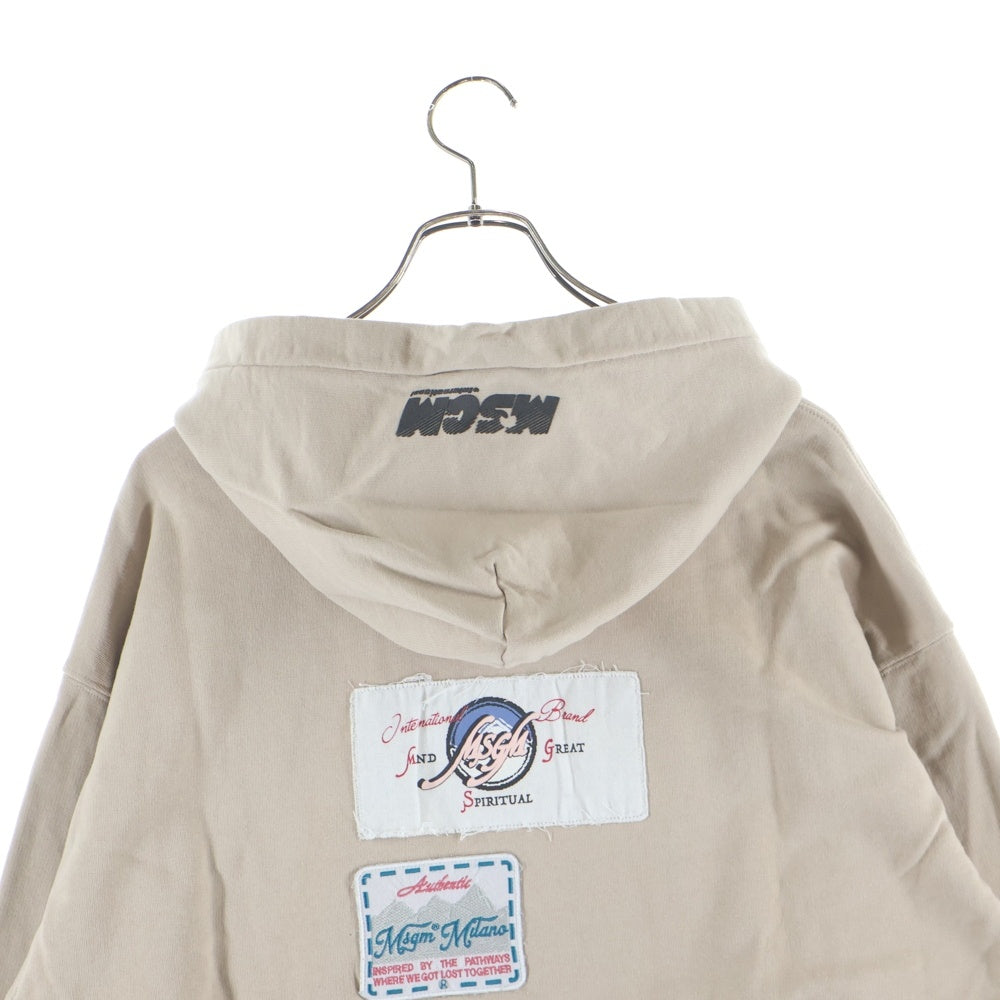 MSGM(エムエスジーエム) ロゴパッチワーク スウェット プルオーバーパーカー ブラウン 3140MM92