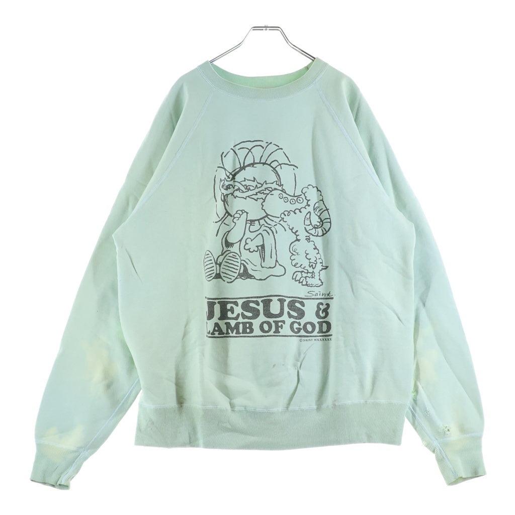 SAINT MICHAEL(セントマイケル) 23AW JESUS CREWNECK ジーザス クルーネックスウェットトレーナー ライトブルー SM-A23-0000-024