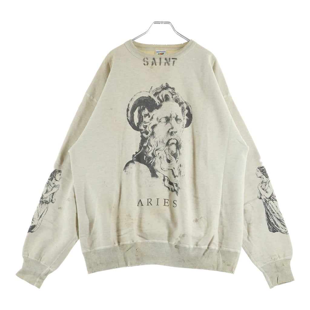 SAINT MICHAEL(セントマイケル) 23AW ARS_CREW SWEAT MR ARIES アリエス プリント クルーネックスウェットトレーナー グレー SM-A23-0000-C02