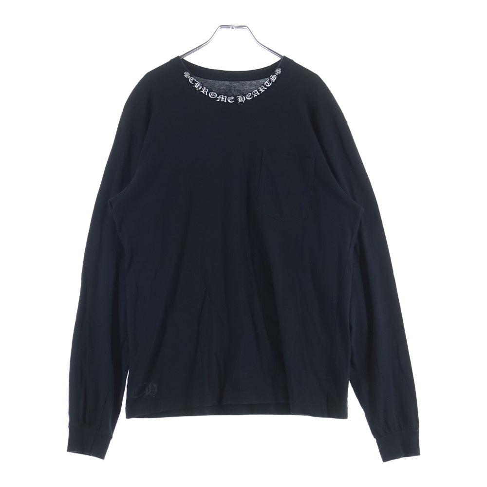 CHROME HEARTS(クロムハーツ) NECK LOGO L/S TEE ネックロゴプリント長袖Tシャツ ブラック/ホワイト