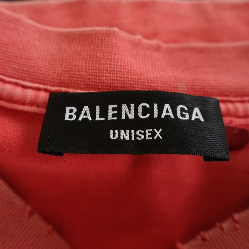BALENCIAGA(バレンシアガ) 22SS ロゴプリント クラッシュ加工 半袖 Tシャツ レッド