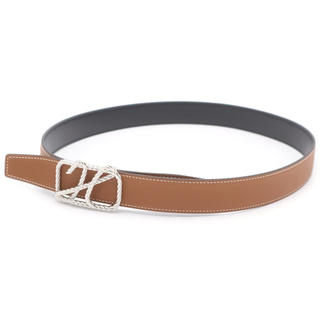 HERMES(エルメス) コードバックル リバーシブル レザー ベルト A刻印 シルバー金具 ブラック/ブラウン