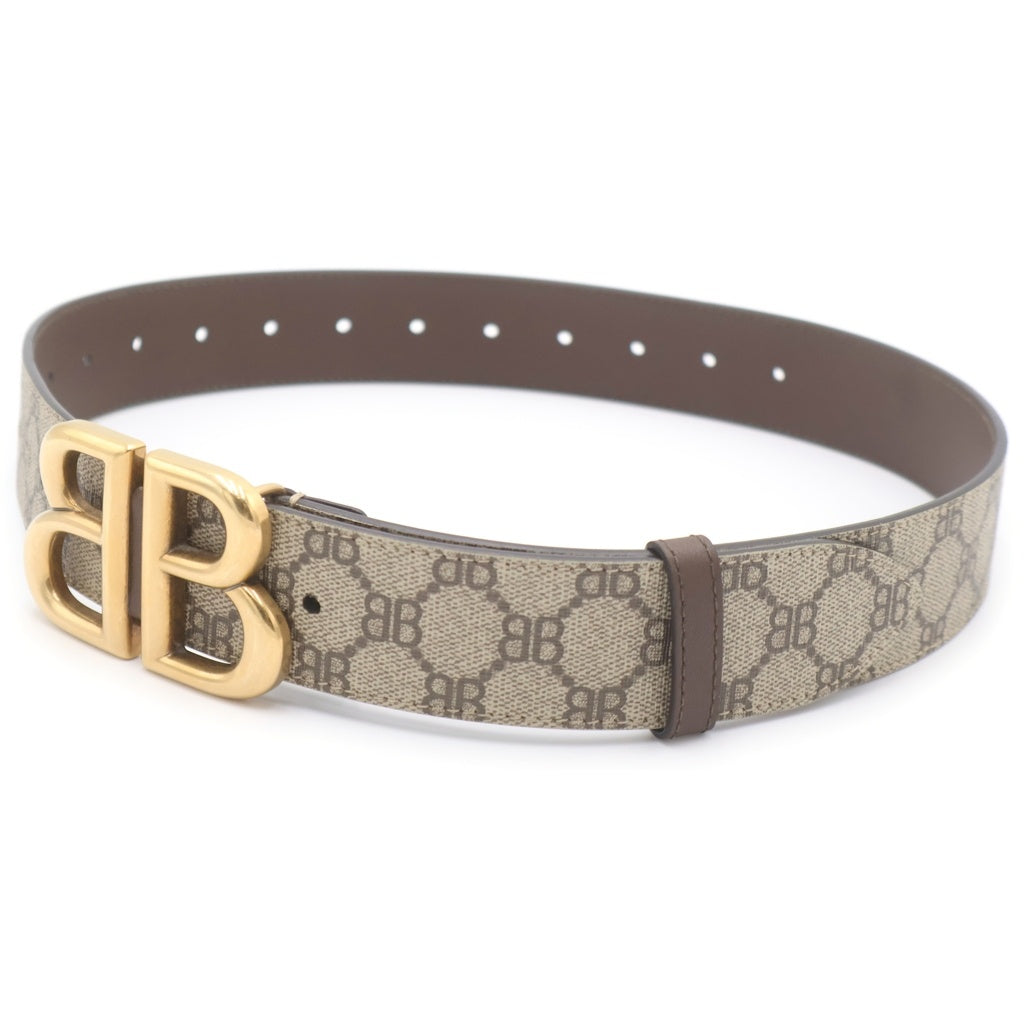 BALENCIAGA(バレンシアガ) ×GUCCI ザ ハッカープロジェクト BBロゴ レザー ベルト ベージュ/ゴールド 680456