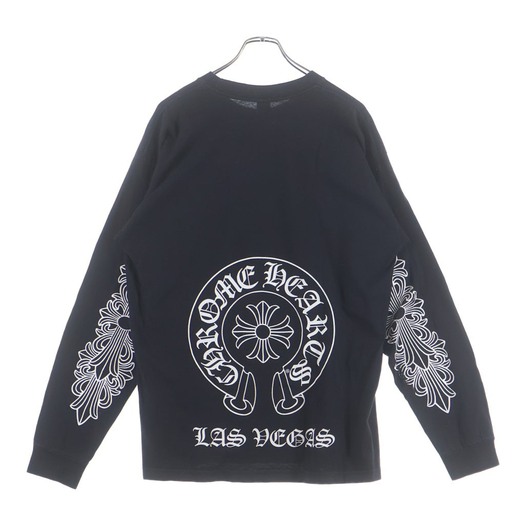 CHROME HEARTS(クロムハーツ) OLD ラスベガス限定 HORSESHOE FLORAL CROSS オールド バックホースシュープリント フローラル プリント ロングスリーブ長袖Tシャツカットソー ブラック