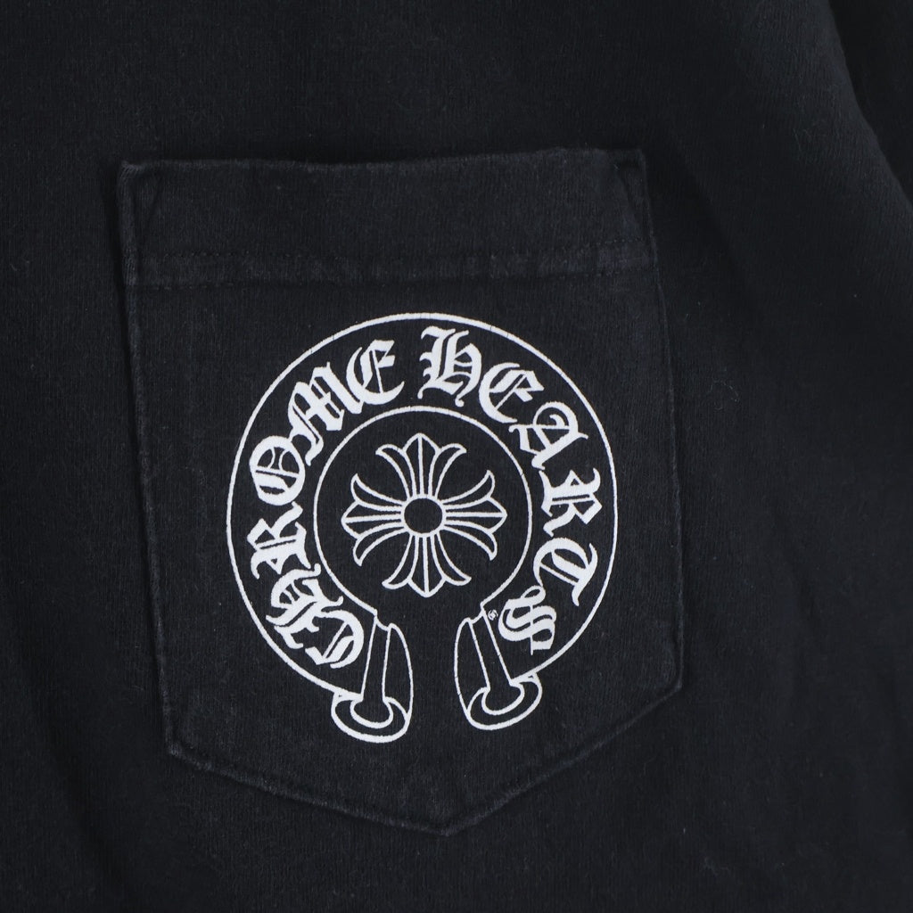 CHROME HEARTS(クロムハーツ) OLD ラスベガス限定 HORSESHOE FLORAL CROSS オールド バックホースシュープリント フローラル プリント ロングスリーブ長袖Tシャツカットソー ブラック