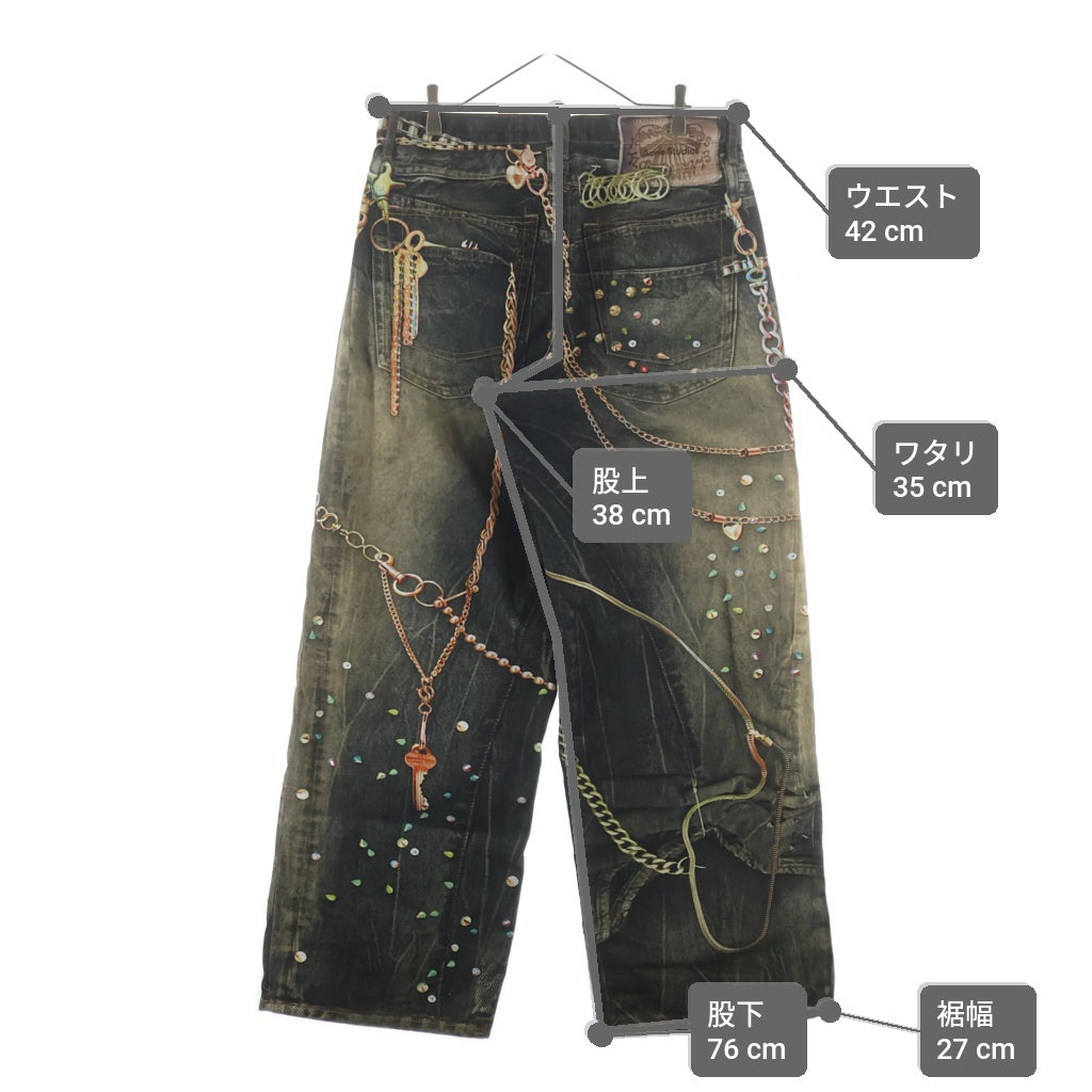 Acne Studios(アクネ ストゥディオズ) トロンプルイユ ジーンズ チェーン グラフィック プリント デニムパンツ マルチカラー