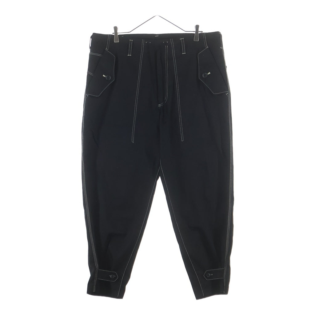 WILDSIDE YOHJI YAMAMOTO(ワイルドサイド ヨウジ ヤマモト) COTTON CHINO WHITE STITCH DRAW STRING PANTS コットンチノ ホワイトステッチ ドローストリング カーゴパンツ ブラック WZ-P33-001