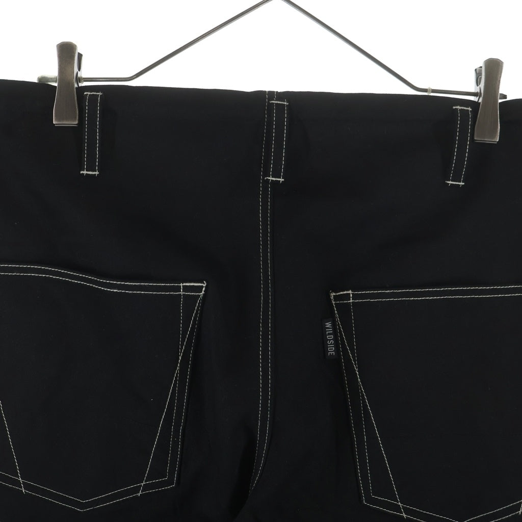 WILDSIDE YOHJI YAMAMOTO(ワイルドサイド ヨウジ ヤマモト) COTTON CHINO WHITE STITCH DRAW STRING PANTS コットンチノ ホワイトステッチ ドローストリング カーゴパンツ ブラック WZ-P33-001