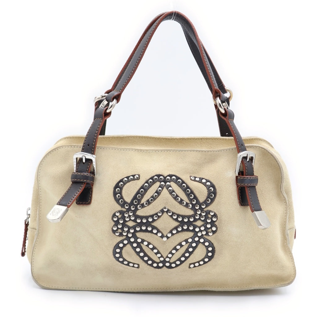 LOEWE(ロエベ) ヴィンテージ スタッズ スウェードレザー ハンドバッグ レディース ベージュ