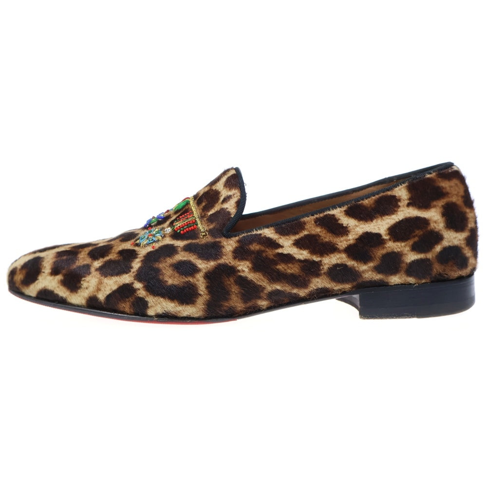 CHRISTIAN LOUBOUTIN(クリスチャンルブタン) ハラコ レオパード スリッポン サンダル シューズ ブラウン 41 1/2