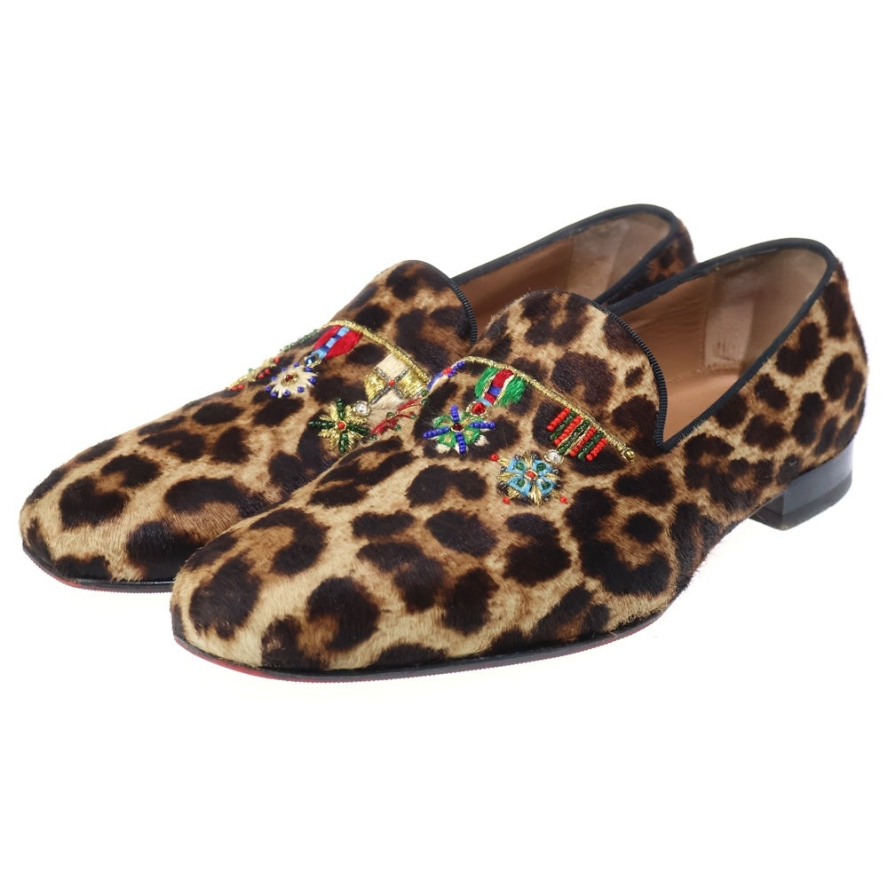 CHRISTIAN LOUBOUTIN(クリスチャンルブタン) ハラコ レオパード スリッポン サンダル シューズ ブラウン 41 1/2