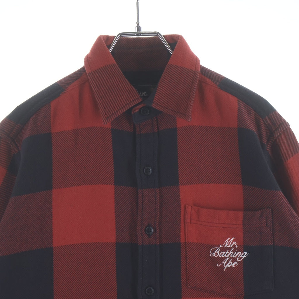 A BATHING APE(アベイシングエイプ) Flannel Check Shirt フランネルチェック 長袖シャツ レッドブラック 007SHF801001X