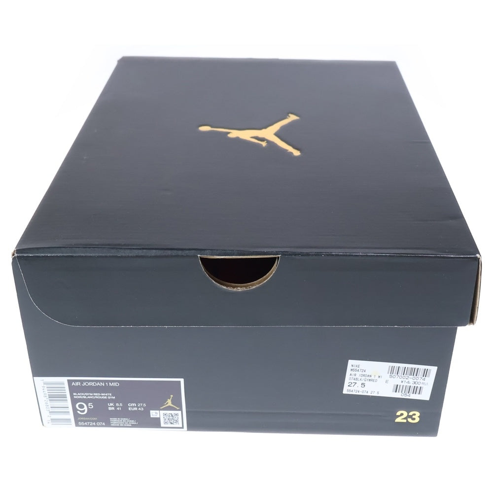 NIKE(ナイキ) AIR JORDAN 1 MID BRED 554724-074 エアジョーダン1 ブレッド ミッドスニーカー ブラック/レッド US9.5/27.5cm