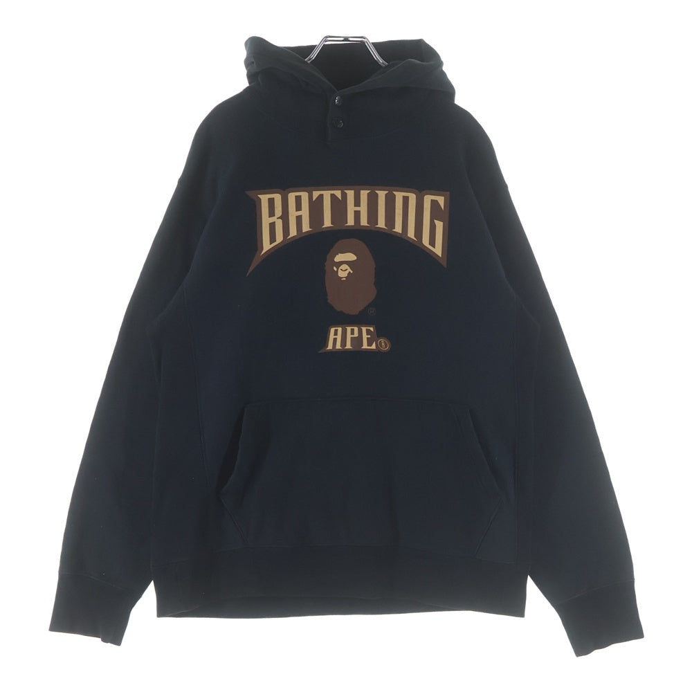 A BATHING APE(アベイシングエイプ) 90~00'S フロントプリントロゴ スウェットプルオーバーパーカー 初期タグ ブラック