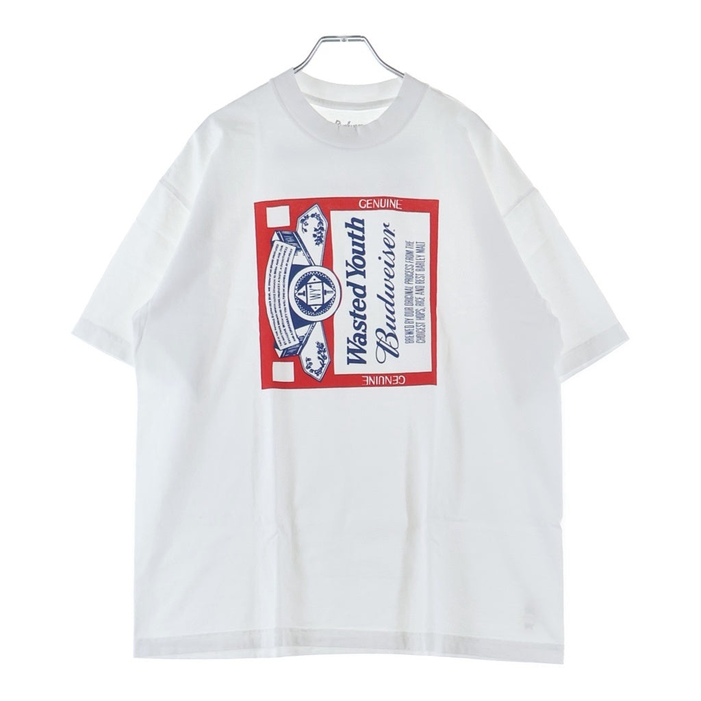 WASTED YOUTH(ウェイステッドユース) ×Budweiser Tee バドワイザー プリント クルーネック 半袖Tシャツ カットソー ホワイト