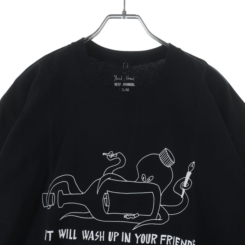 NEIGHBORHOOD(ネイバーフッド) 23AW ×YUSUKE HANAI 花井祐介 フロントプリント 半袖Tシャツ ブラック 232PCFYN-ST01S