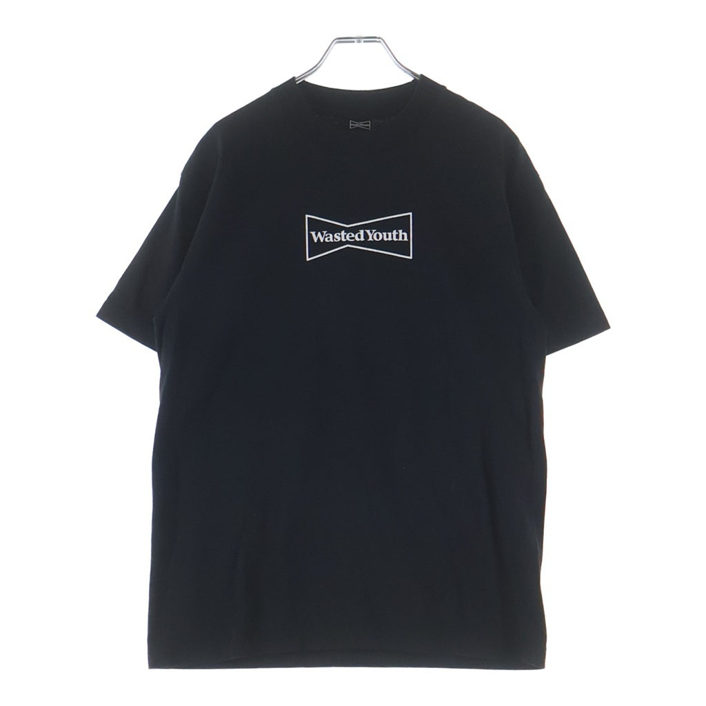 WASTED YOUTH(ウェイステッドユース) POTR TEE フラワー ロゴプリント クルーネック 半袖Tシャツ カットソー ブラック