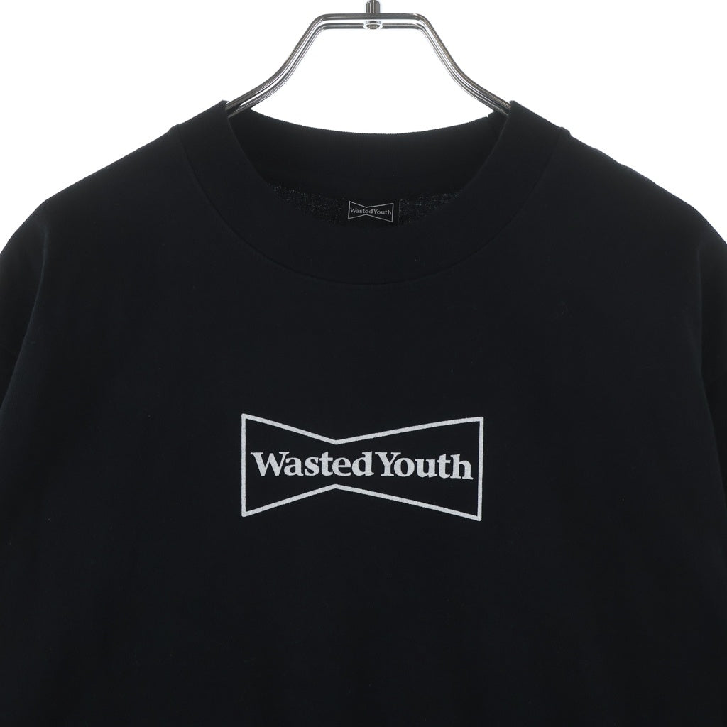 WASTED YOUTH(ウェイステッドユース) POTR TEE フラワー ロゴプリント クルーネック 半袖Tシャツ カットソー ブラック